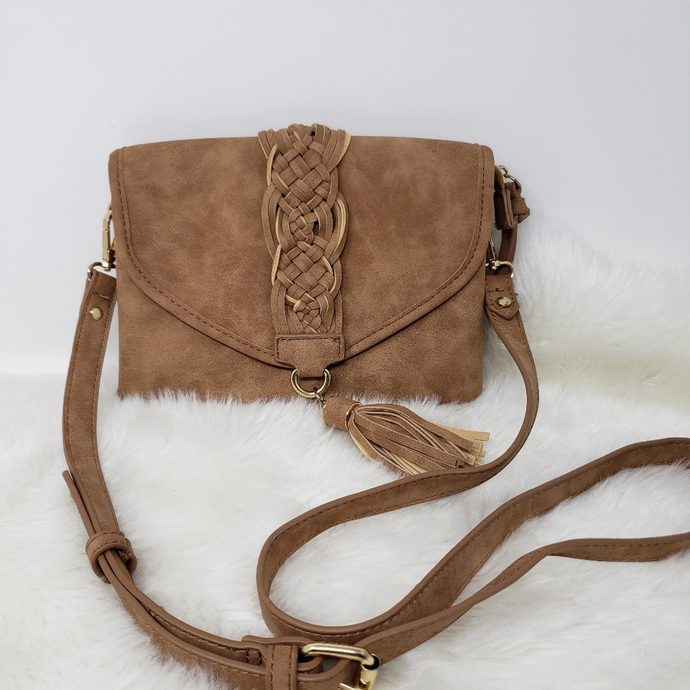 Braided faux suede crossbody bag